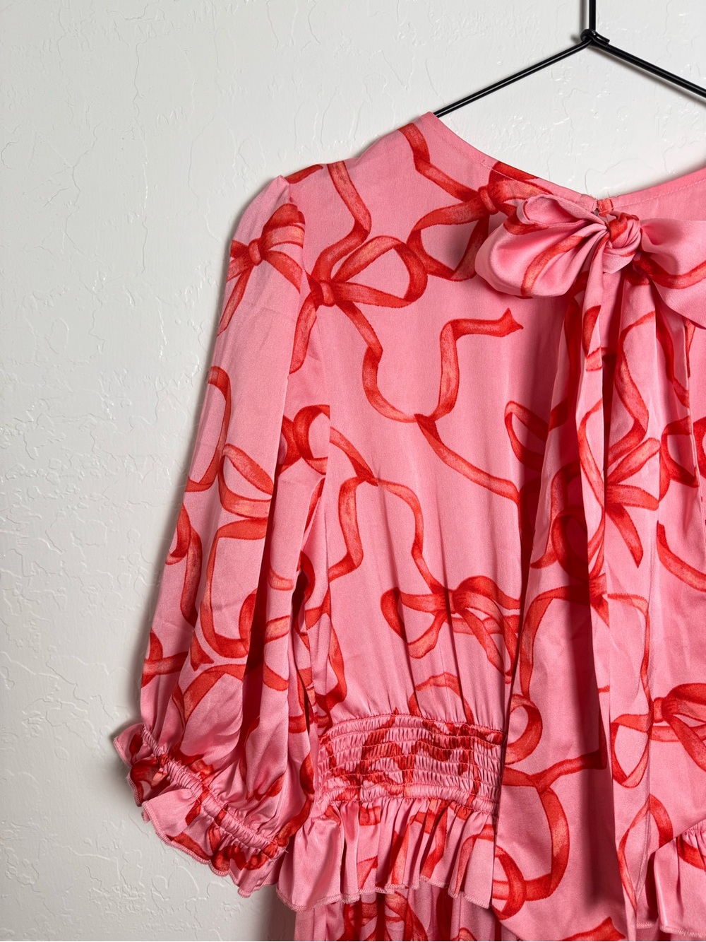 Ivy City Co Pink and Red Ribbon and Bow Print Ruffle Tiered Maxi Dress - Picture 10 of 14
